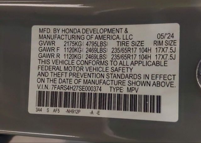 2025 HONDA CR-V LX AWD(VIN: 7FARS4H27SE000374