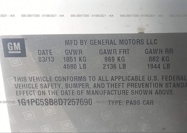 1G1PC5SB8D7257690 2013 CHEVROLET CRUZE