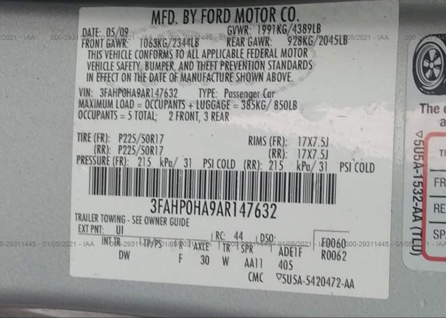 3FAHP0HA9AR147632 2010 FORD FUSION