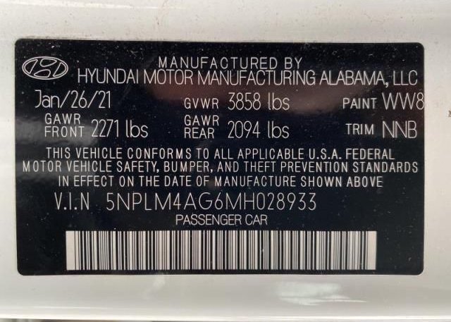 2021 HYUNDAI ELANTRA(VIN: 5NPLM4AG6MH028933
