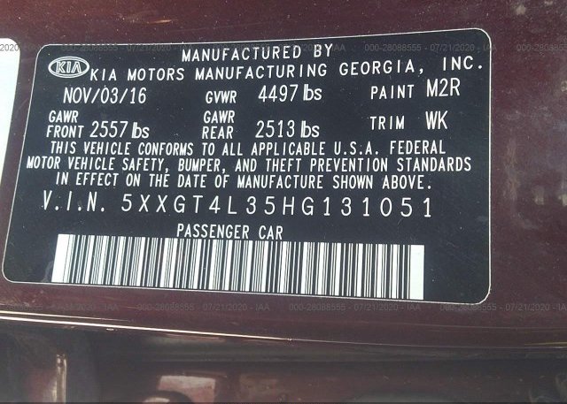 5XXGT4L35HG131051 2017 KIA OPTIMA