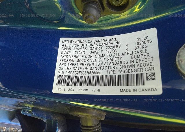 2HGFC2F83LH526960 2020 HONDA CIVIC SEDAN