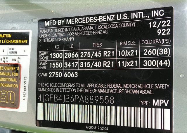 2023 MERCEDES-BENZ GLE(VIN: 4JGFB4JB6PA889558