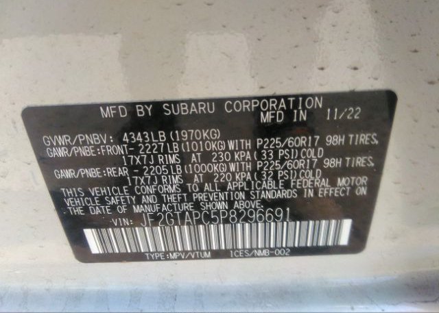 2023 SUBARU CROSSTREK(VIN: JF2GTAPC5P8296691