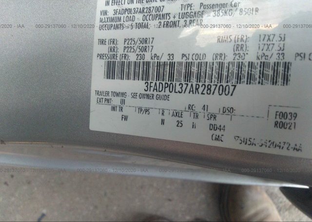 3FADP0L37AR287007 2010 FORD FUSION