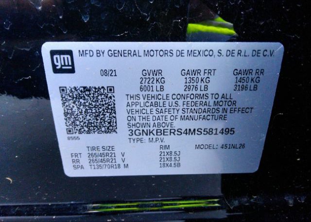 2021 CHEVROLET BLAZER(VIN: 3GNKBERS4MS581495