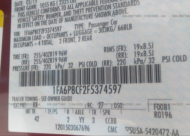 1FA6P8CF2F5374597 2015 FORD MUSTANG