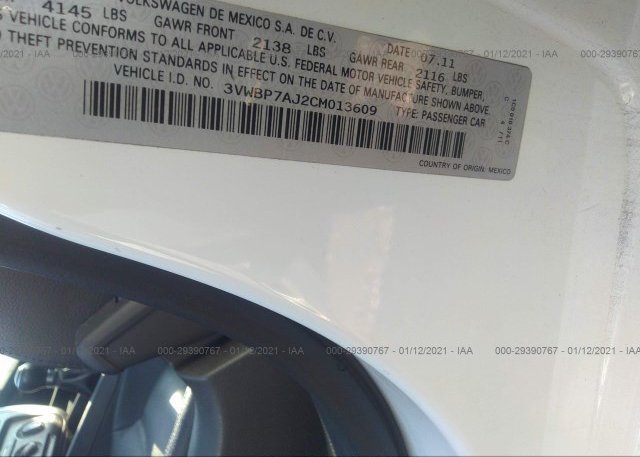3VWBP7AJ2CM013609 2012 VOLKSWAGEN JETTA SEDAN