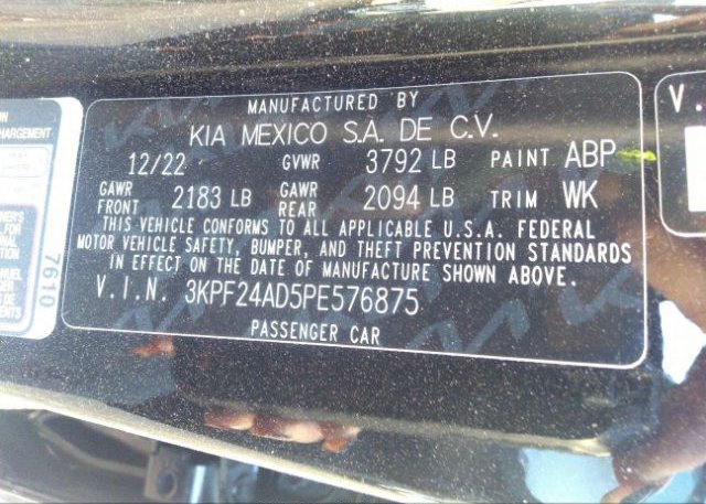 2023 KIA FORTE(VIN: 3KPF24AD5PE576875