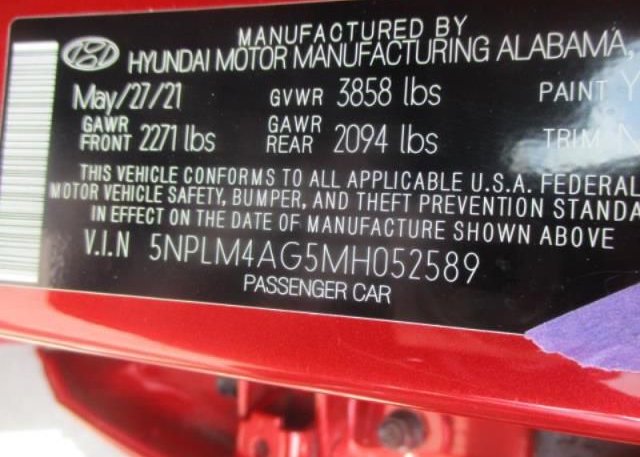 2021 HYUNDAI ELANTRA(VIN: 5NPLM4AG5MH052589