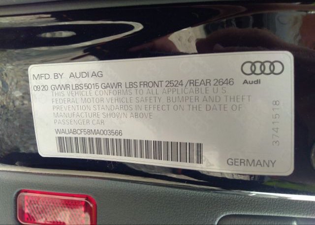 2021 AUDI A5 SPORTBACK(VIN: WAUABCF58MA003566