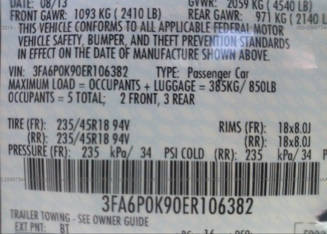 3FA6P0K90ER106382 2014 FORD FUSION