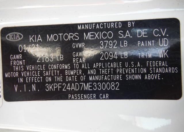 2021 KIA FORTE(VIN: 3KPF24AD7ME330082
