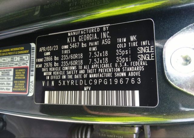 2023 KIA SORENTO(VIN: 5XYRLDLC9PG196763