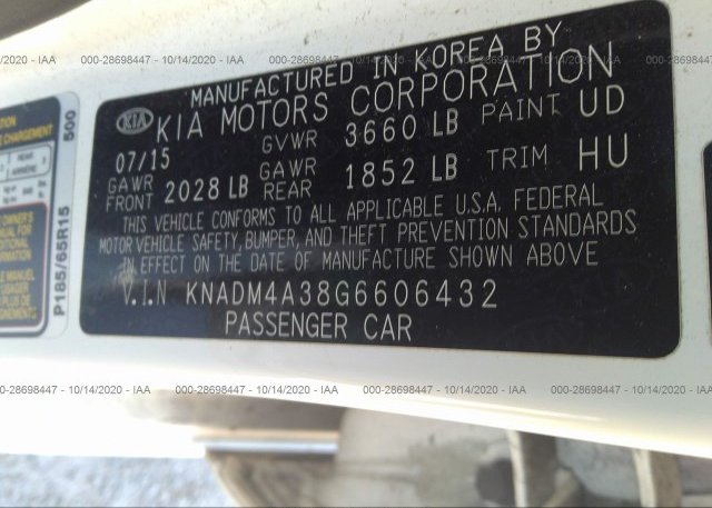 KNADM4A38G6606432 2016 KIA RIO