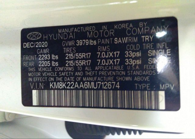 2021 HYUNDAI KONA(VIN: KM8K22AA6MU712674