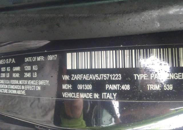 ZARFAEAV5J7571223 2018 ALFA ROMEO GIULIA QUADRIFOGLIO