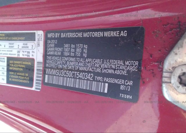 WMWSU3C50CT540342 2012 MINI COOPER HARDTOP
