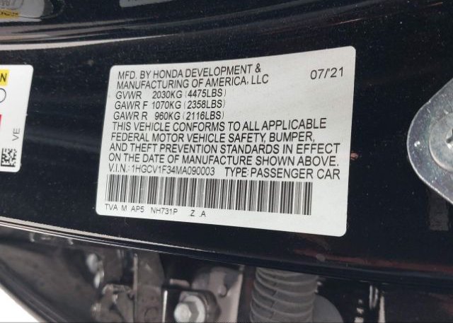 2021 HONDA ACCORD SEDAN(VIN: 1HGCV1F34MA090003
