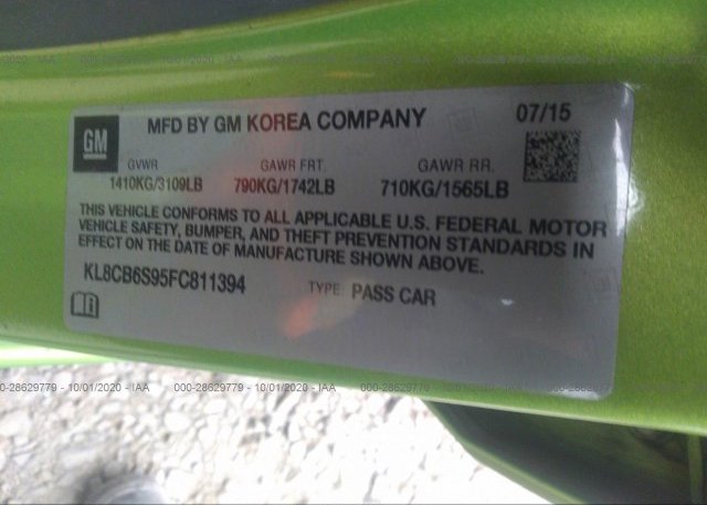 KL8CB6S95FC811394 2015 CHEVROLET SPARK