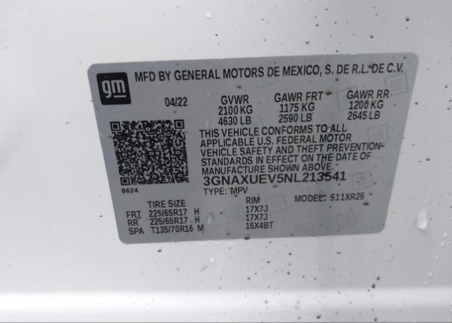 2022 CHEVROLET EQUINOX(VIN: 3GNAXUEV5NL213541