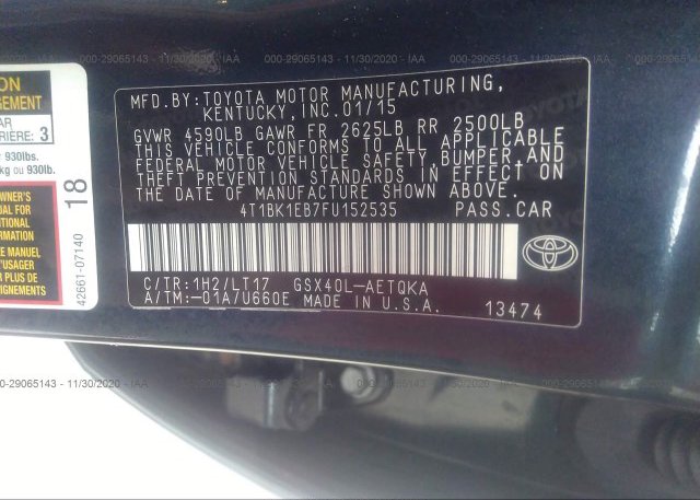 4T1BK1EB7FU152535 2015 TOYOTA AVALON