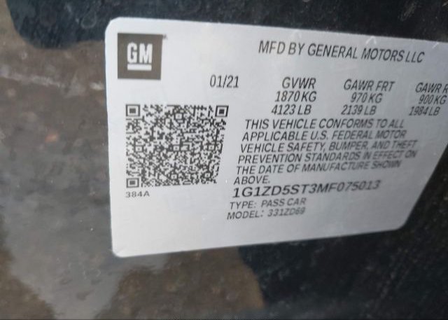 2021 CHEVROLET MALIBU(VIN: 1G1ZD5ST3MF075013