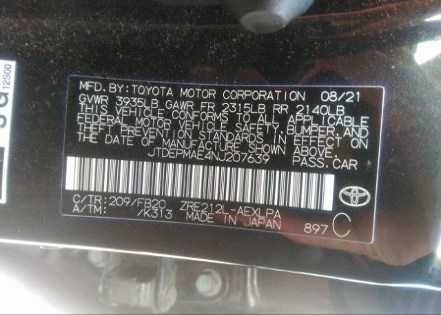 2022 TOYOTA COROLLA(VIN: JTDEPMAE4NJ207639