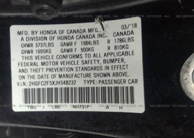 2HGFC2F5XJH548232 2018 HONDA CIVIC SEDAN
