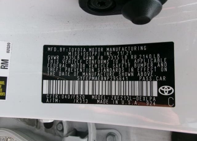 2022 TOYOTA COROLLA(VIN: 5YFEPMAE8NP295641
