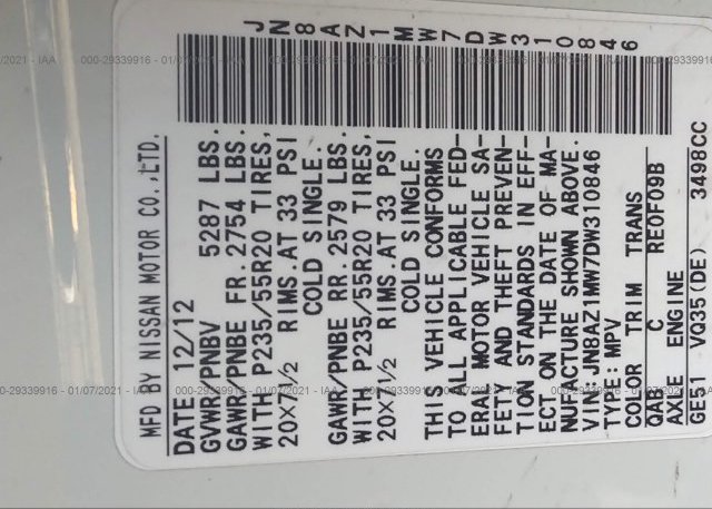JN8AZ1MW7DW310846 2013 NISSAN MURANO