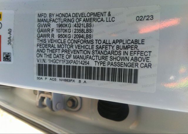 2023 HONDA ACCORD SEDAN(VIN: 1HGCY1F3XPA014264