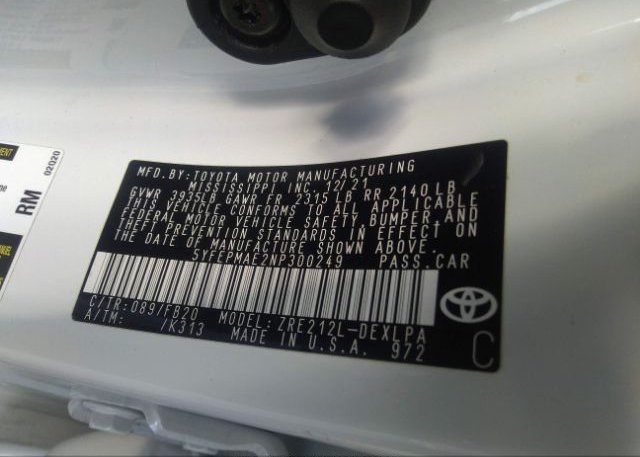 2022 TOYOTA COROLLA(VIN: 5YFEPMAE2NP300249