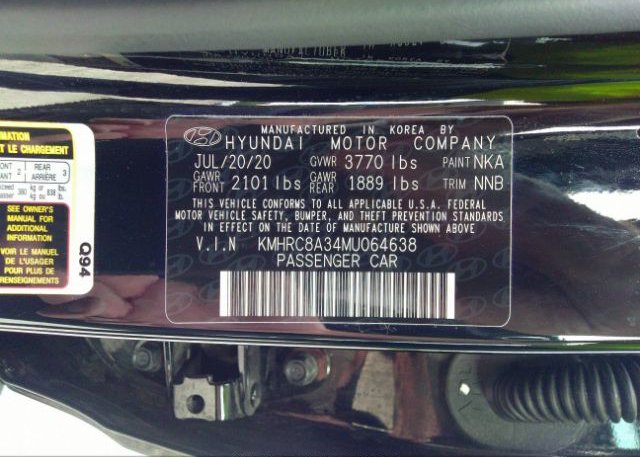 2021 HYUNDAI VENUE(VIN: KMHRC8A34MU064638