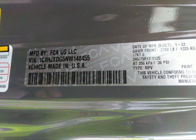 2022 JEEP WRANGLER(VIN: 1C4HJXDG5NW148455