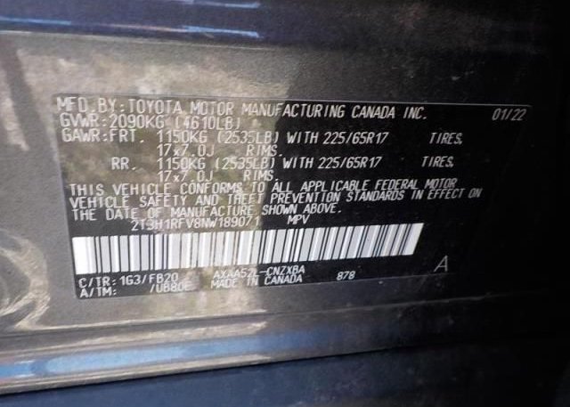 2022 TOYOTA RAV4(VIN: 2T3H1RFV8NW189071