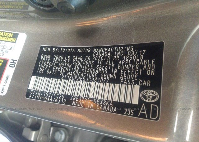 2T1BURHE5JC981077 2018 TOYOTA COROLLA