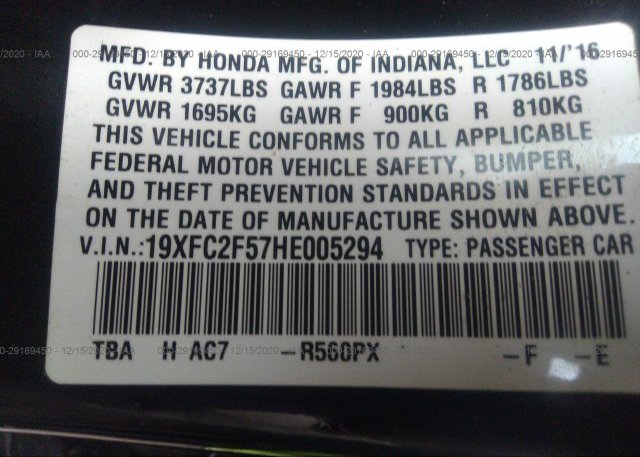 19XFC2F57HE005294 2017 HONDA CIVIC SEDAN