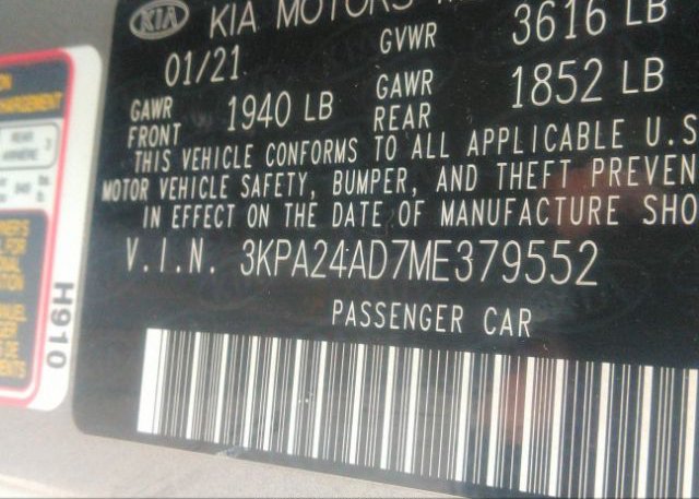 2021 KIA RIO(VIN: 3KPA24AD7ME379552