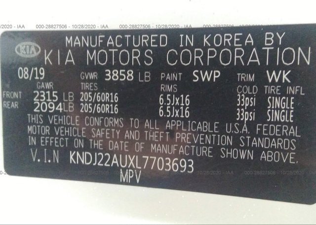 KNDJ22AUXL7703693 2020 KIA SOUL