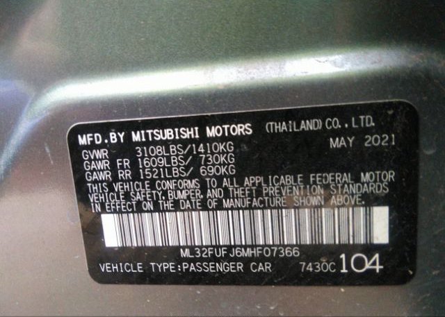 2021 MITSUBISHI MIRAGE G4(VIN: ML32FUFJ6MHF07366