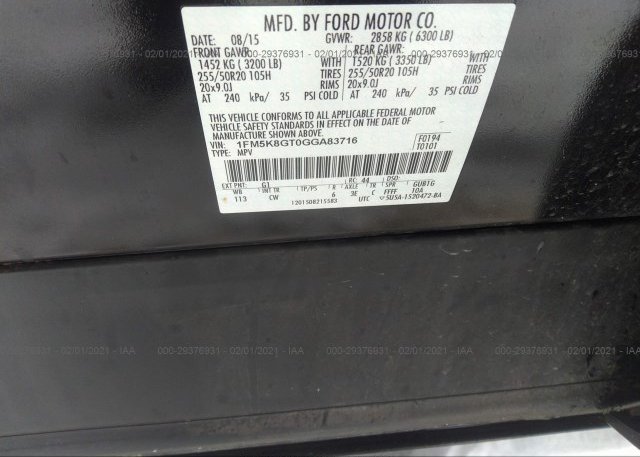 1FM5K8GT0GGA83716 2016 FORD EXPLORER