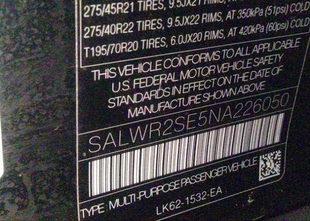 2022 LAND ROVER RANGE ROVER SPORT(VIN: SALWR2SE5NA226050