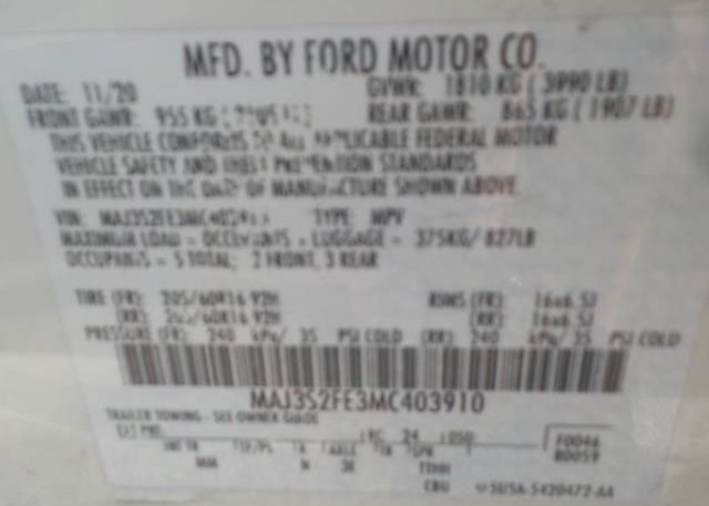 2021 FORD ECOSPORT(VIN: MAJ3S2FE3MC403910