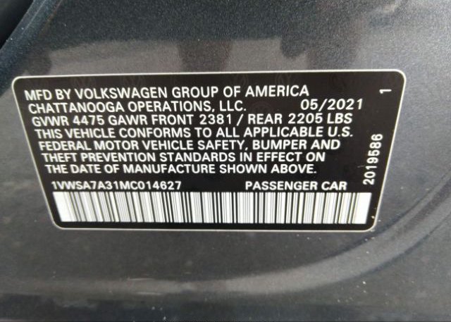2021 VOLKSWAGEN PASSAT(VIN: 1VWSA7A31MC014627