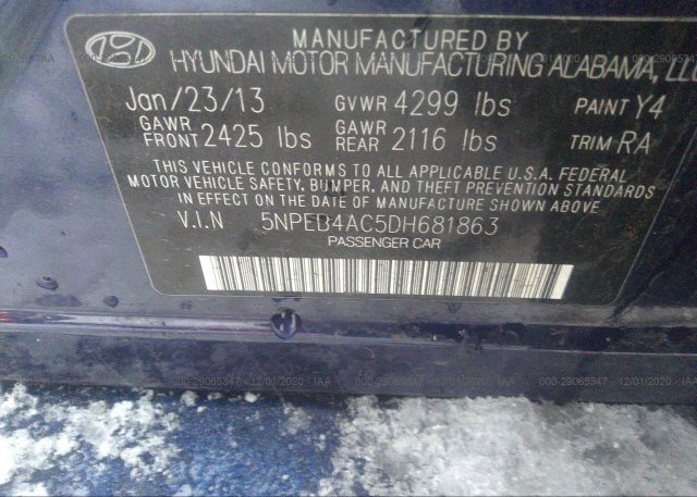 5NPEB4AC5DH681863 2013 HYUNDAI SONATA