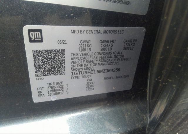 2021 GMC SIERRA 1500(VIN: 1GTU9FEL6MZ364356