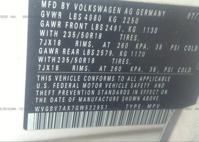 WVGBV7AX7GW522951 2016 VOLKSWAGEN TIGUAN