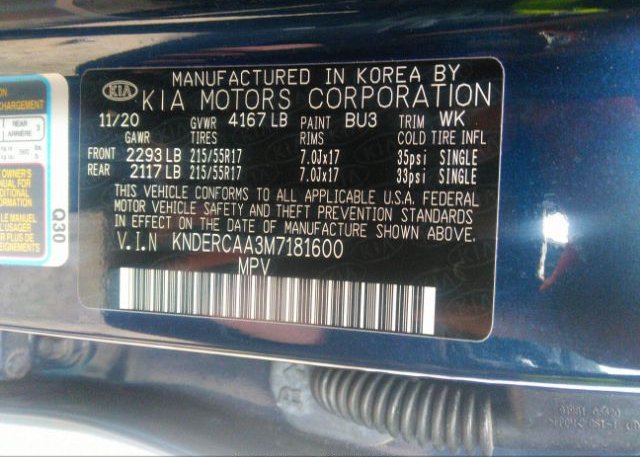 2021 KIA SELTOS(VIN: KNDERCAA3M7181600