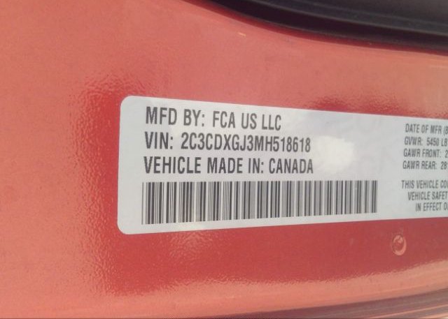 2021 DODGE CHARGER(VIN: 2C3CDXGJ3MH518618